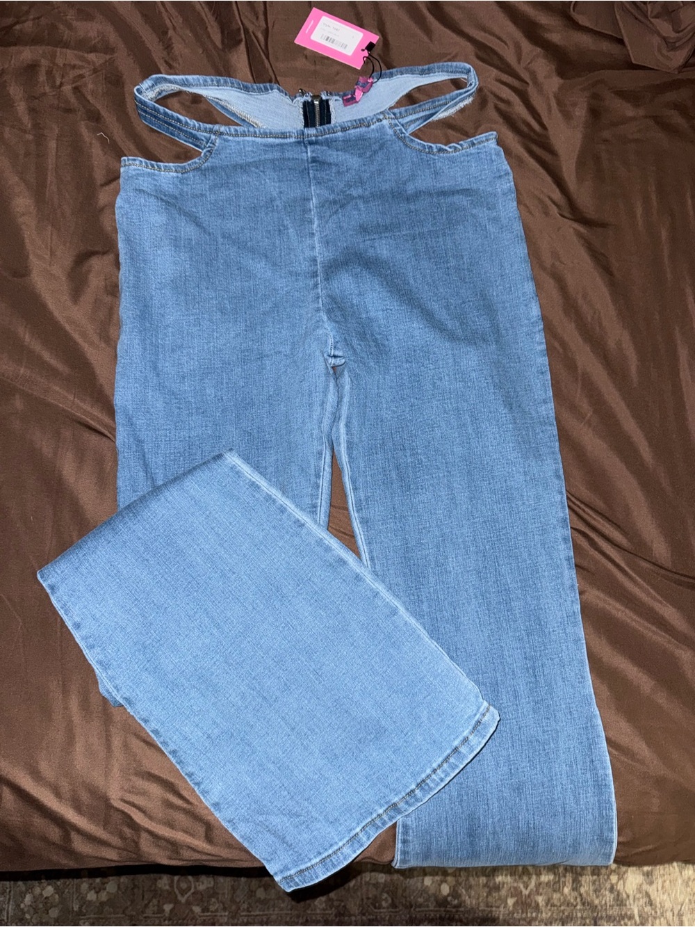 Edikted Light Blue Denim cut out flare